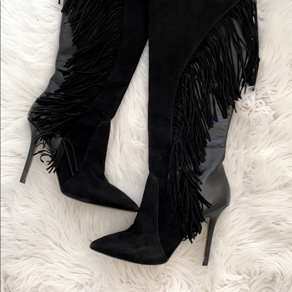 Black leather & suede high heel boots